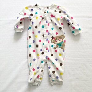 5/$25 Carter's Fleece Pajama Sleeper Baby 9 Months White Polka Dot Bear Snap-Up
